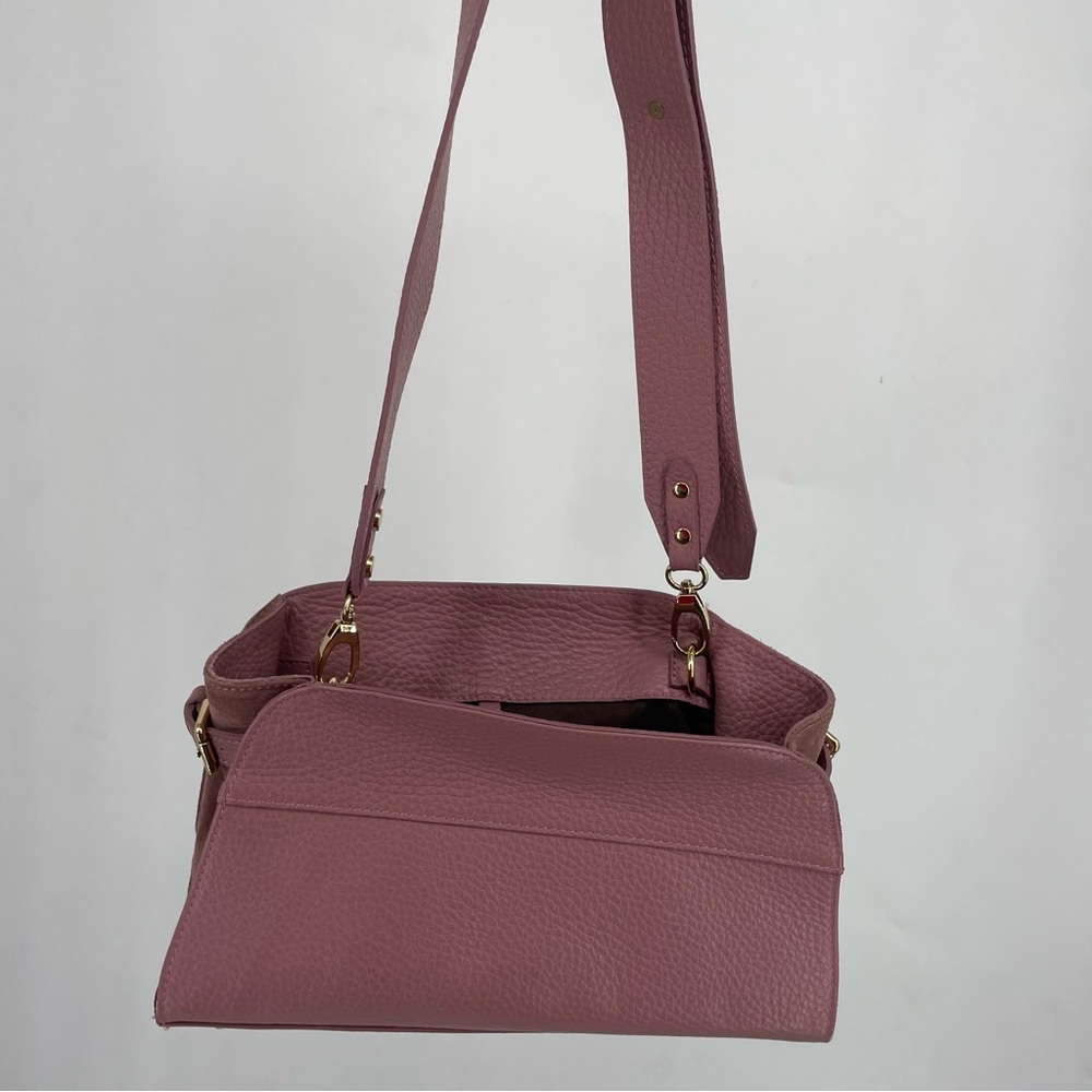 Anna Paola Pink Pebbled Leather Suede Crossbody Purse Bag Mauve Feminine Cute - Picture 9 of 9